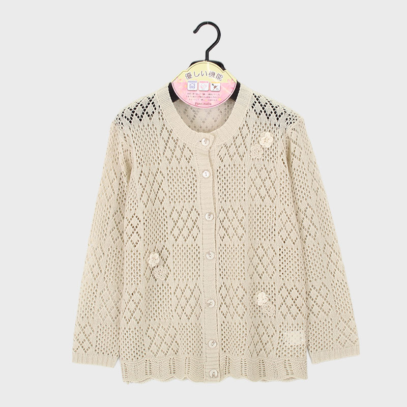 婦人丸首透かしレースカーディガン
