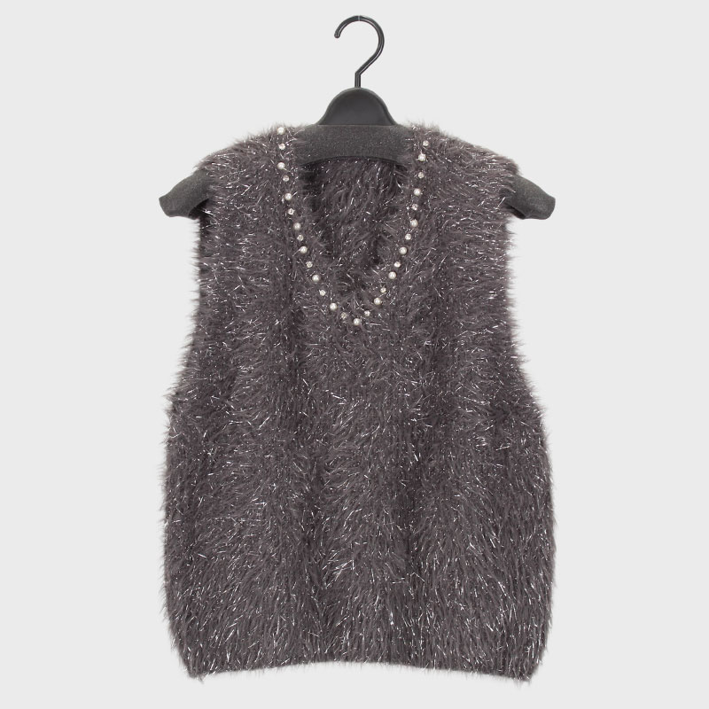 婦人ラメ入りシャギーニットベスト