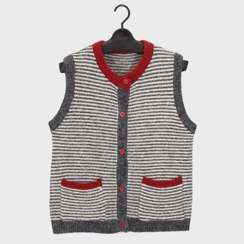 婦人丸首ボーダーニットベスト