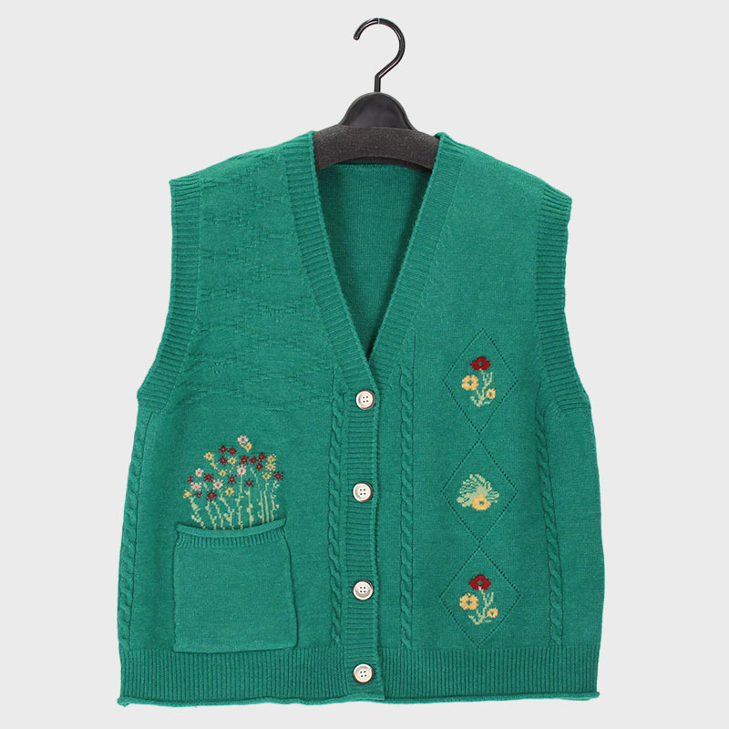 婦人V首前あきニットベスト(花)