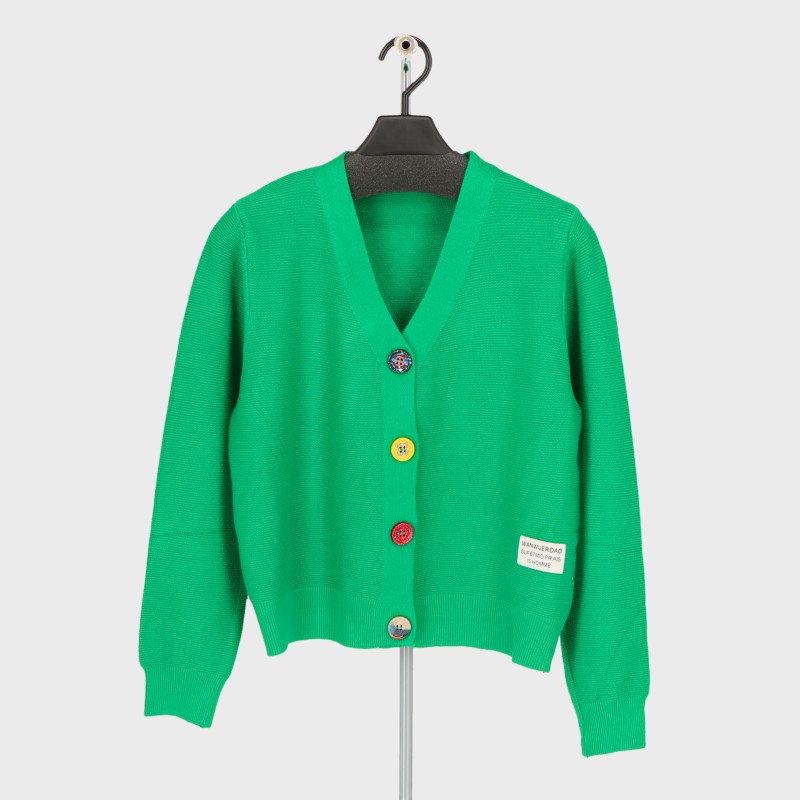 婦人X首ニットカーデガン(カラフルボタン)