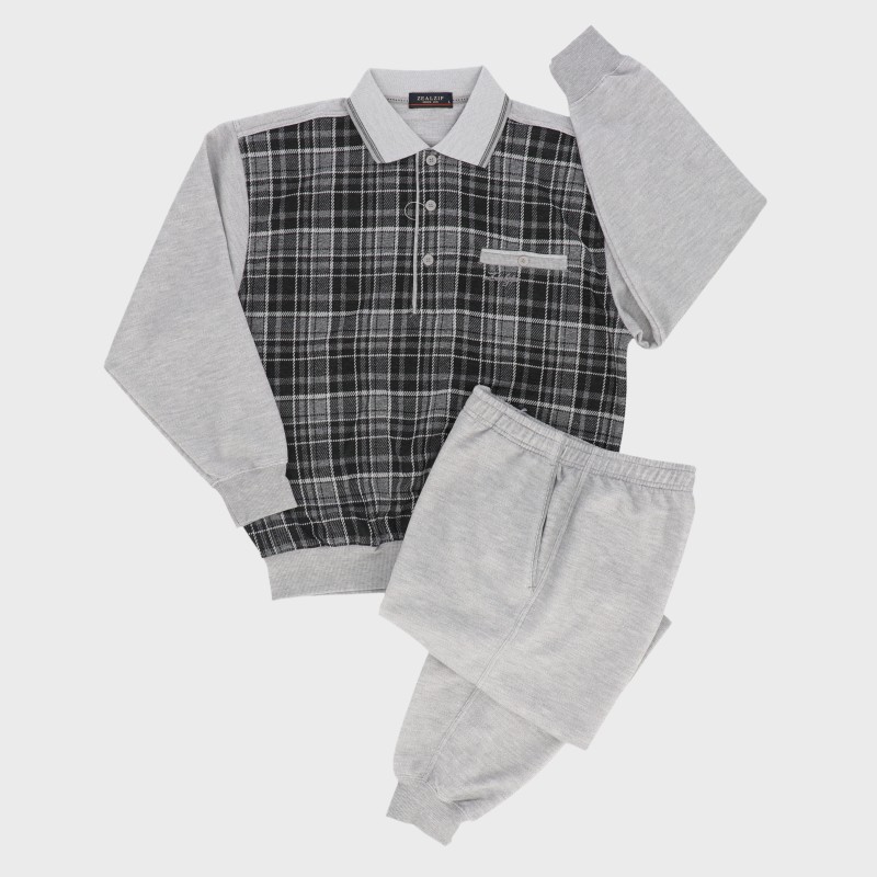 紳士長袖ダンボール格子柄ポロ衿スーツ『ZEAL ZIP』《WEB》