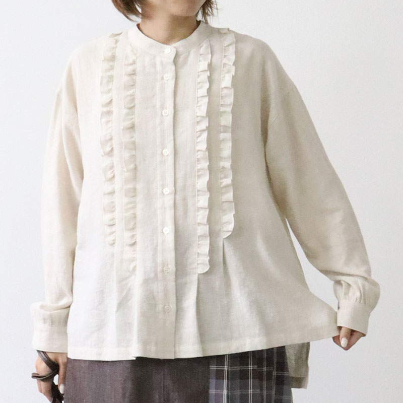 婦人『cloudnine』長袖スタンドカラータックフリルチュニック