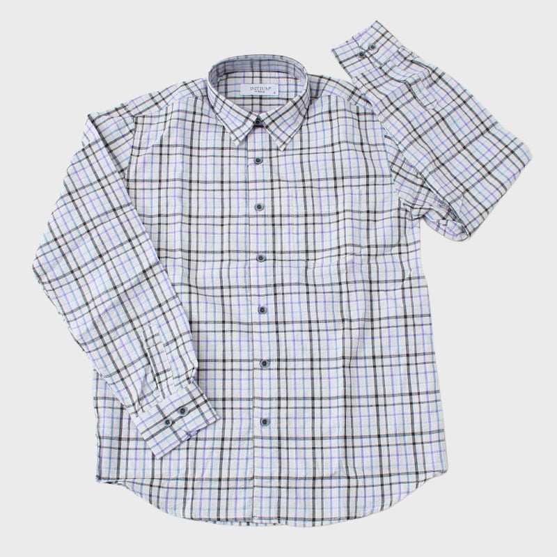 紳士夏長袖サッカー格子柄シャツ