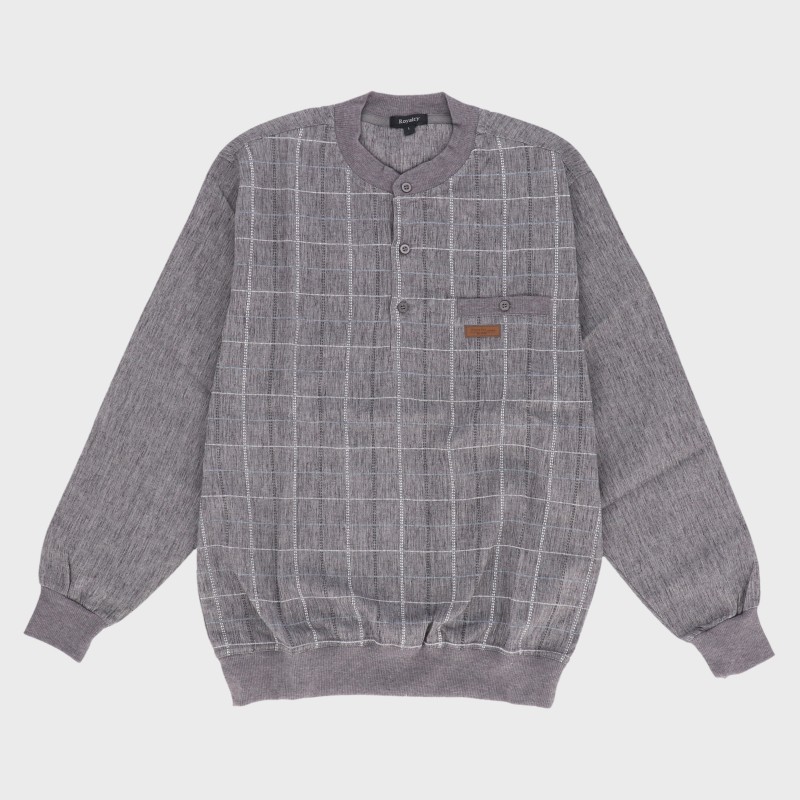 紳士夏長袖麻混楊柳ヘンリーネックトレーナー『Royalcy』