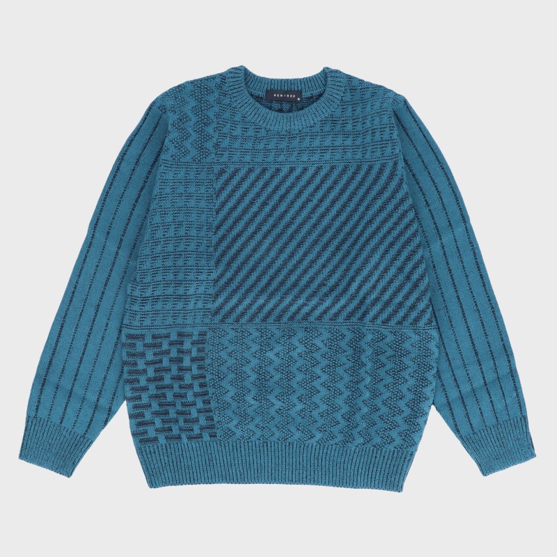 紳士斜めストライプ柄クルーセーター