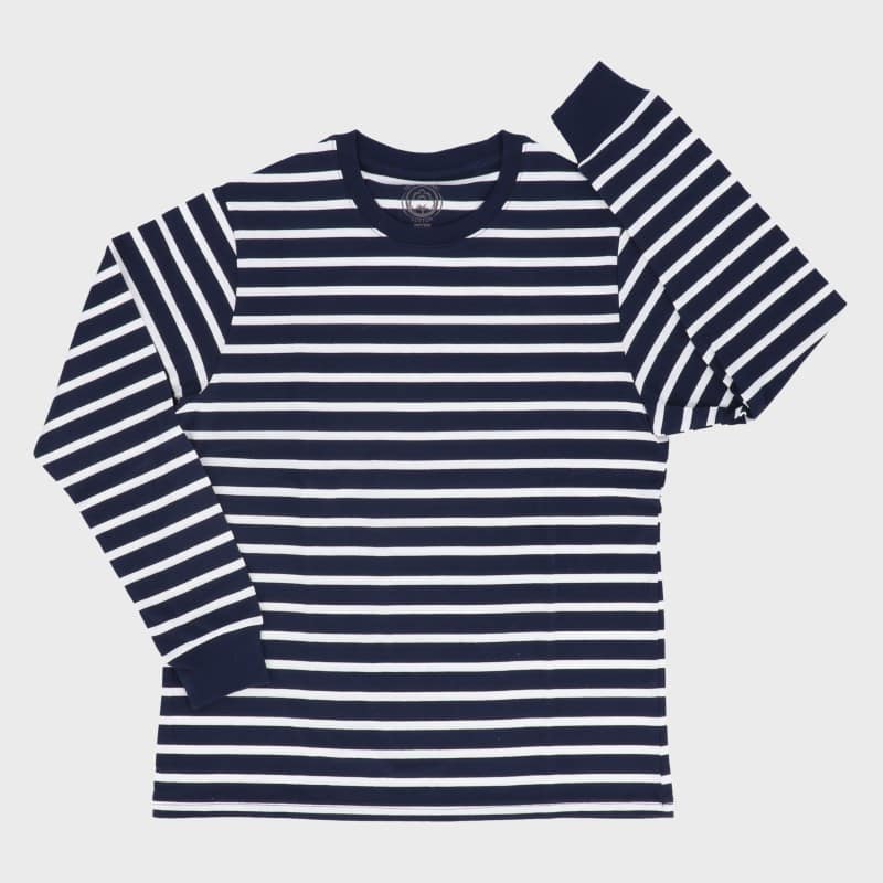 紳士長袖オーガニックボーダークルーTシャツ