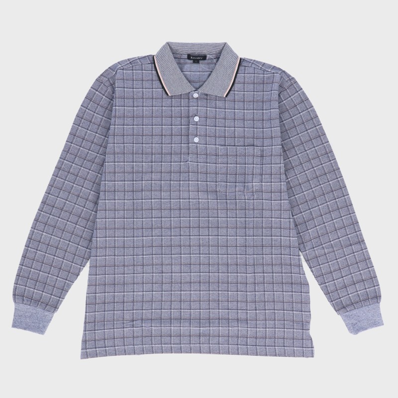 紳士長袖格子柄ポロシャツ『Royalcy』