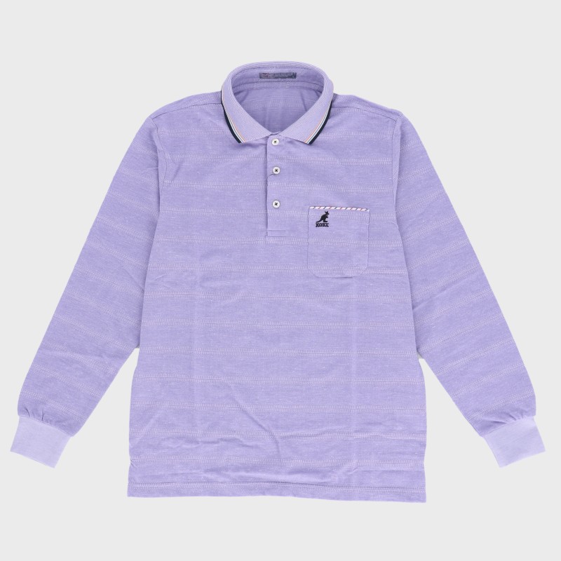 紳士夏長袖麻混ボーダー柄ポロシャツ『KANGOL』