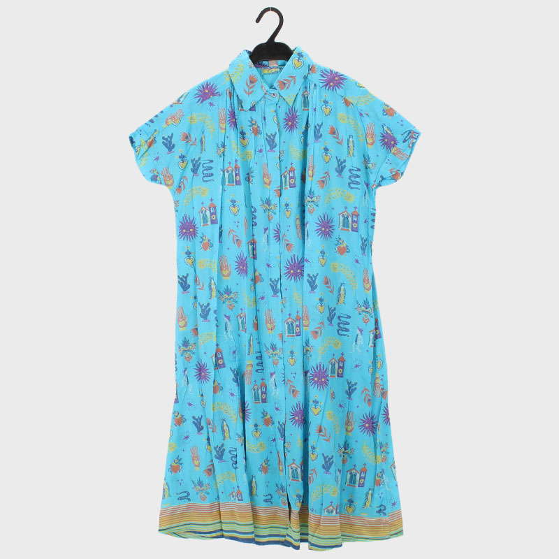 婦人襟付き総柄ワンピース