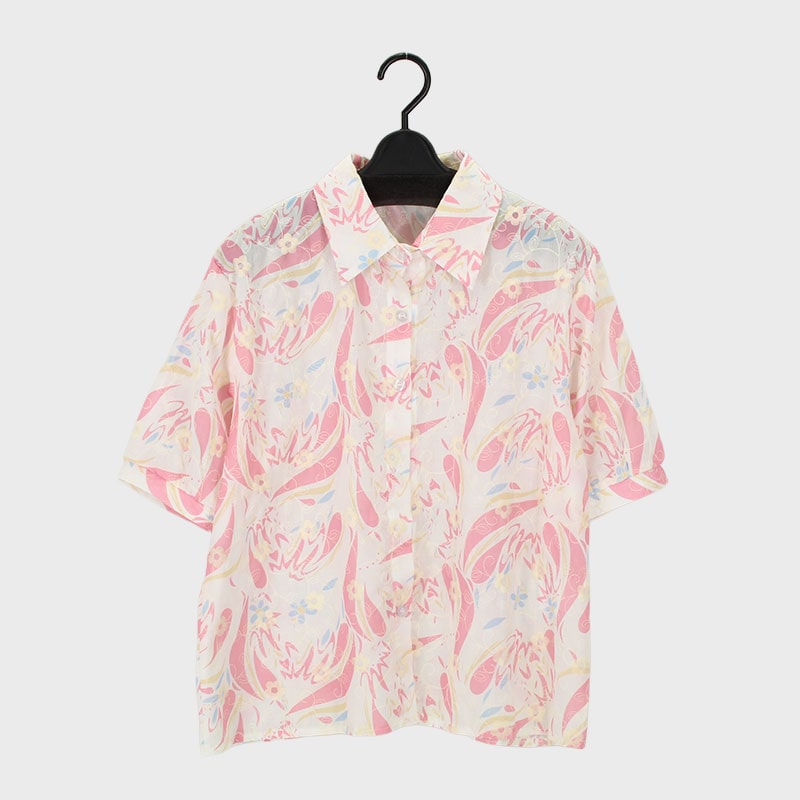 婦人半袖花柄プリントブラウス