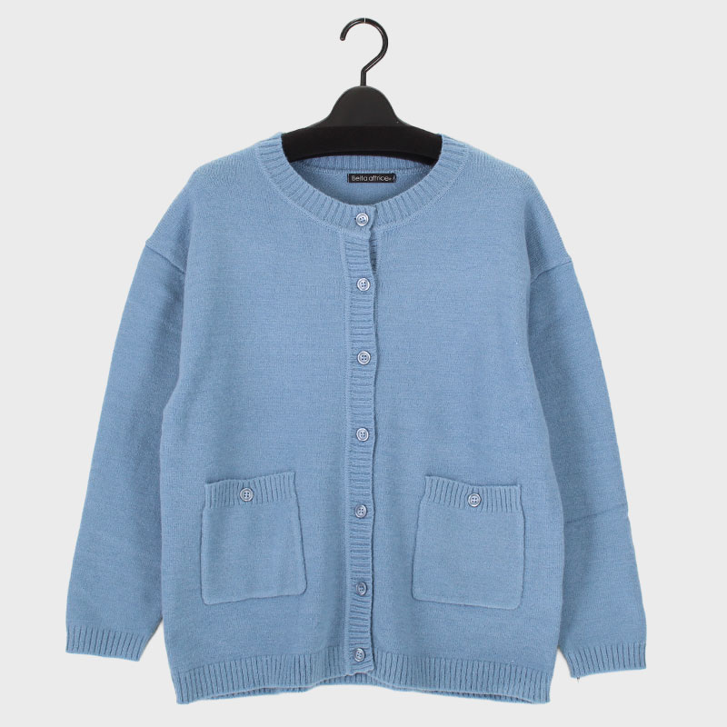 婦人丸首ニットカーディガン(ポケット付き)