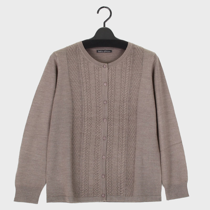 婦人丸首地柄ニットカーディガン