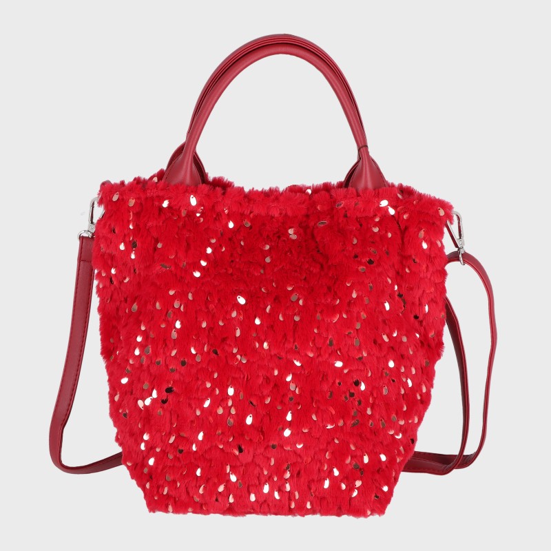 婦人スパンコールファー2Wayトートバッグ