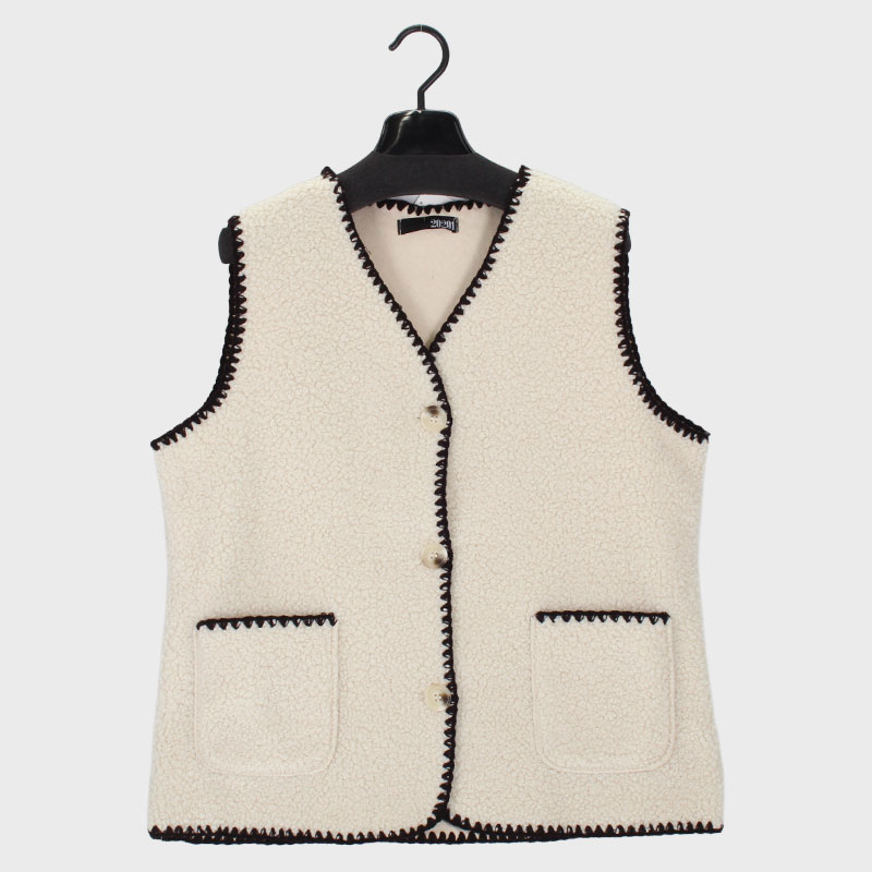 婦人V首ボアベスト(ポケット付き)