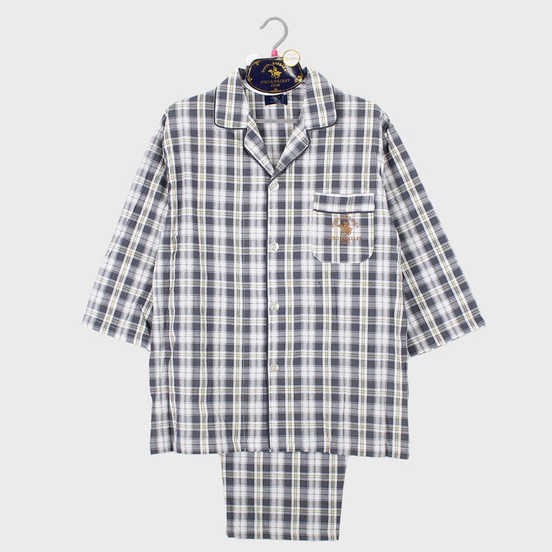 紳士『SANTA BARBARA POLO』七分袖綿先染サッカー前開きパジャマ《WEB》