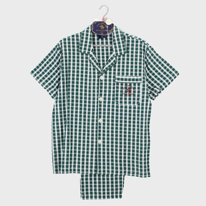 紳士『SANTA BARBARA POLO』半袖綿先染サッカー衿付前開きパジャマ