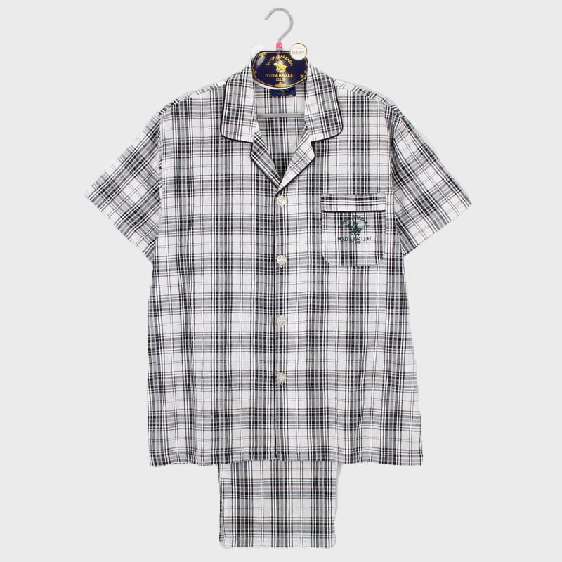 紳士『SANTA BARBARA POLO』半袖綿先染サッカー衿付前開きパジャマ