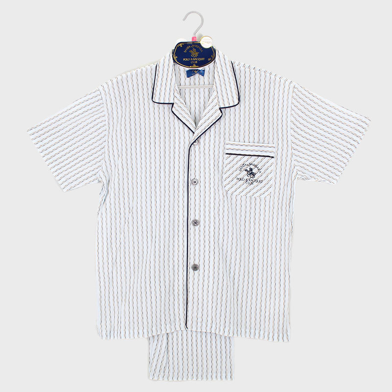 紳士『SANTA BARBARA POLO』半袖綿楊柳衿付前開きパジャマ(ストライプ)《WEB》