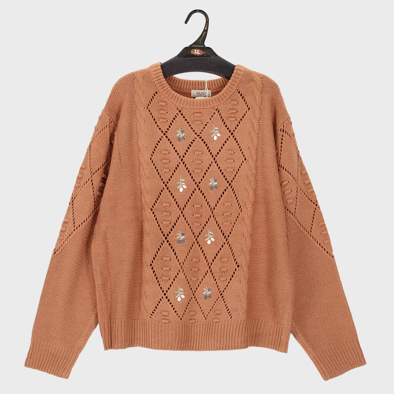 婦人大寸丸首セーター(刺しゅう入り)