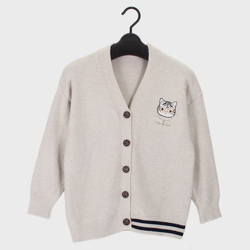 婦人ねこアップリケ付カーディガン