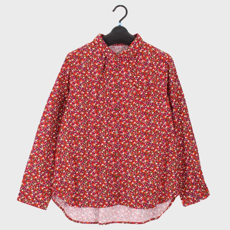 婦人コーデュロイ小花プリントちび衿ブラウス