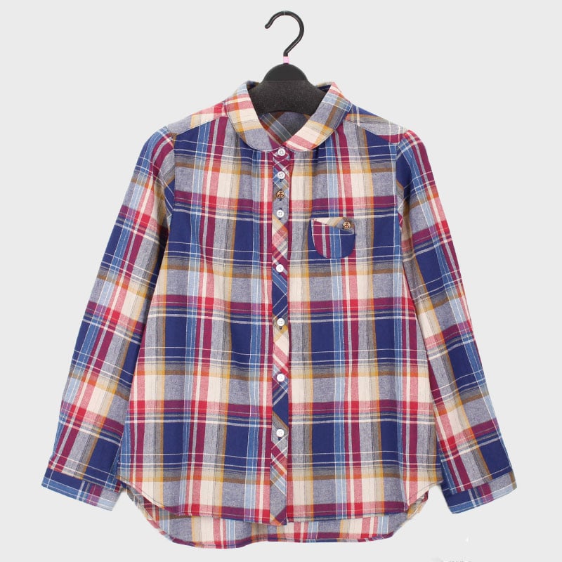 婦人スラブ綿100%ちび衿ブラウス