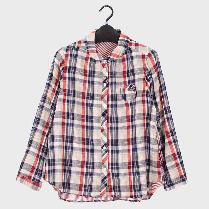 婦人Wガーゼ綿100%ちび衿ブラウス