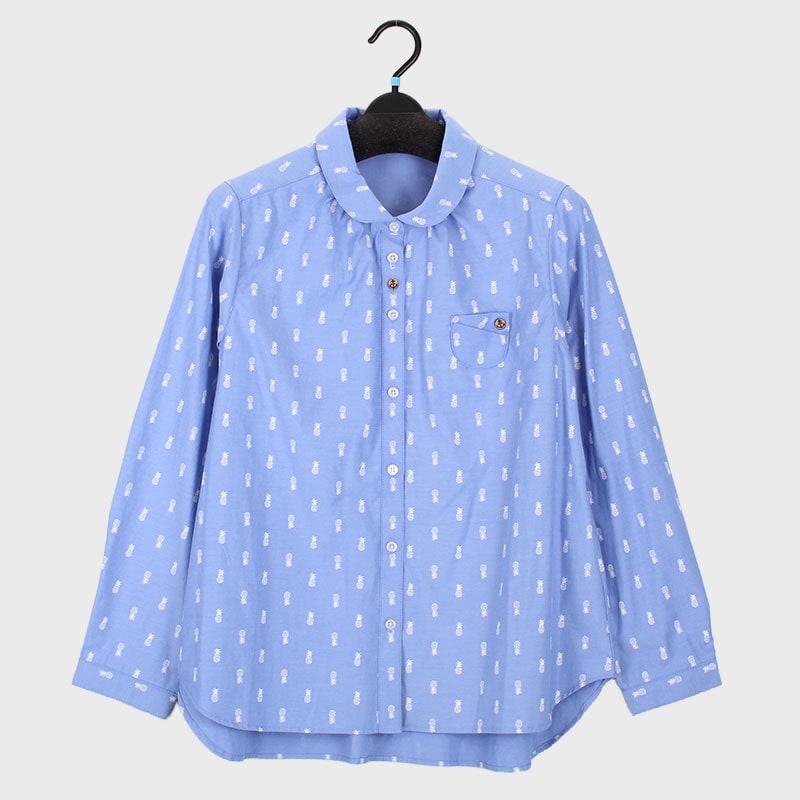 婦人ちび衿パイナップルプリントブラウス