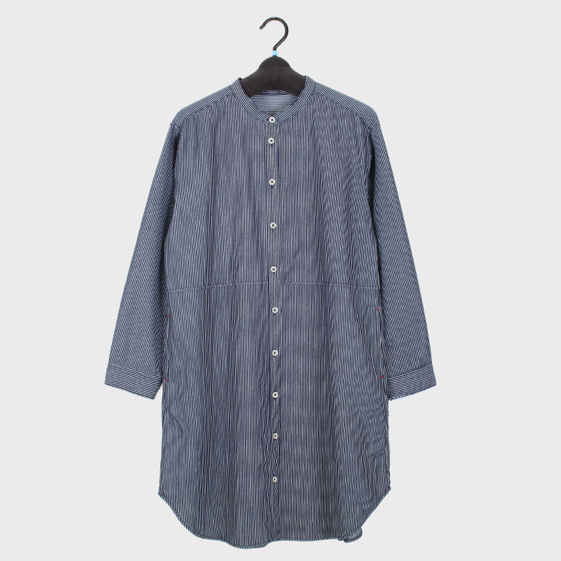 婦人ヒッコリー衿なしロングブラウス