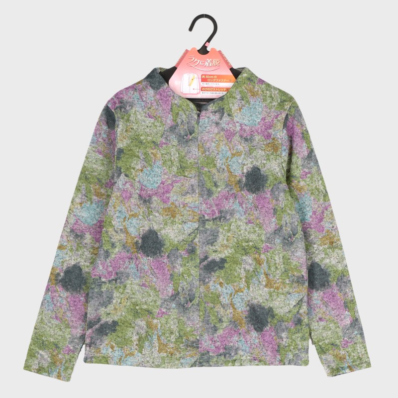 婦人『ラクに着脱』ファスナー付き花柄カットソー