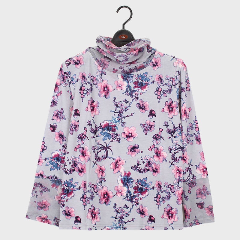 婦人LLサイズパワーネット使いプリントカットソー