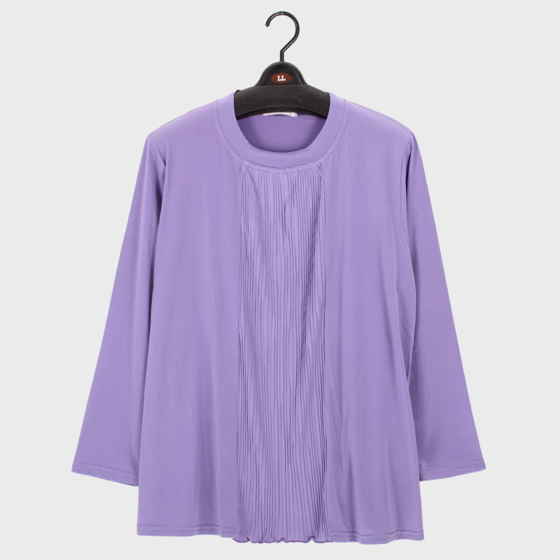 婦人LLサイズ無地丸首デザインチュニック