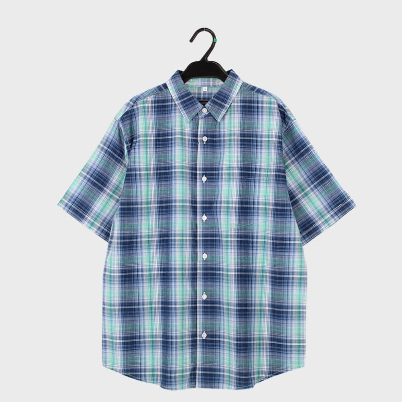 紳士半袖麻入り格子柄ャツ