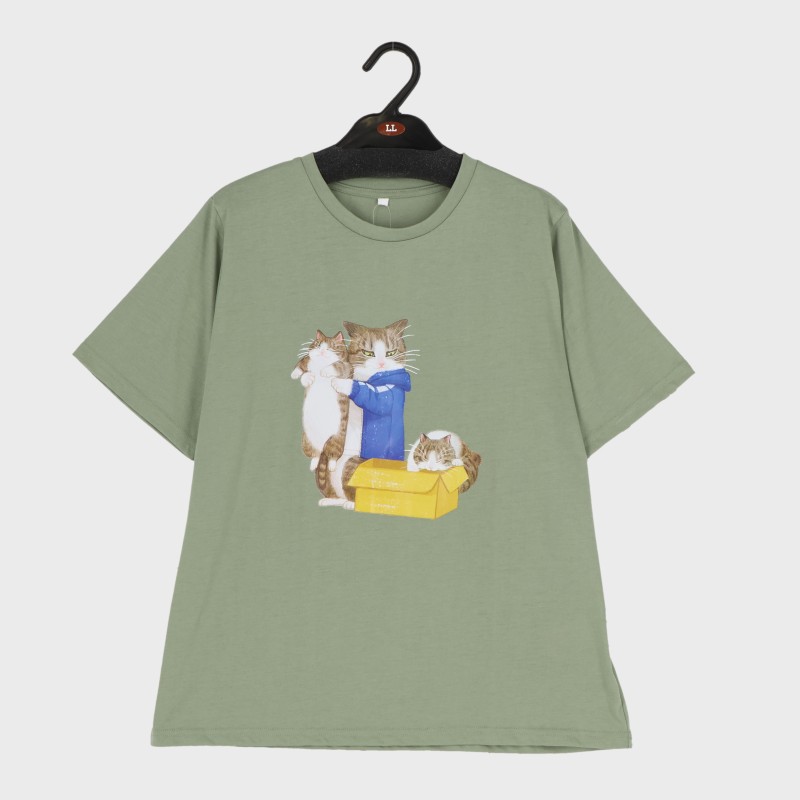 婦人ダンボールネコプリントTシャツ