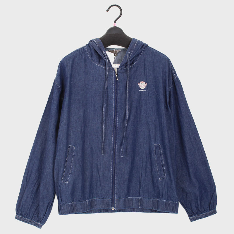 婦人長袖ポケット付きデニムパーカー