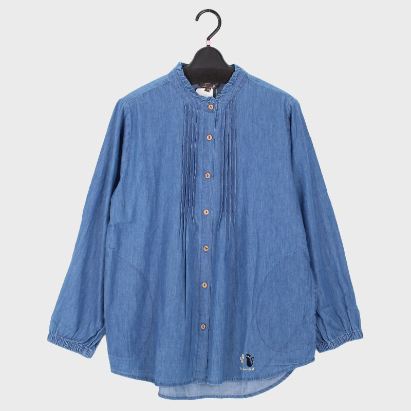 婦人襟フリルデニムシャツ