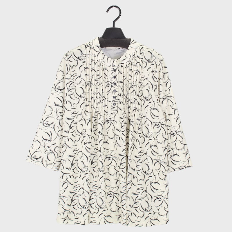 婦人7分袖プリントピンタックチュニック