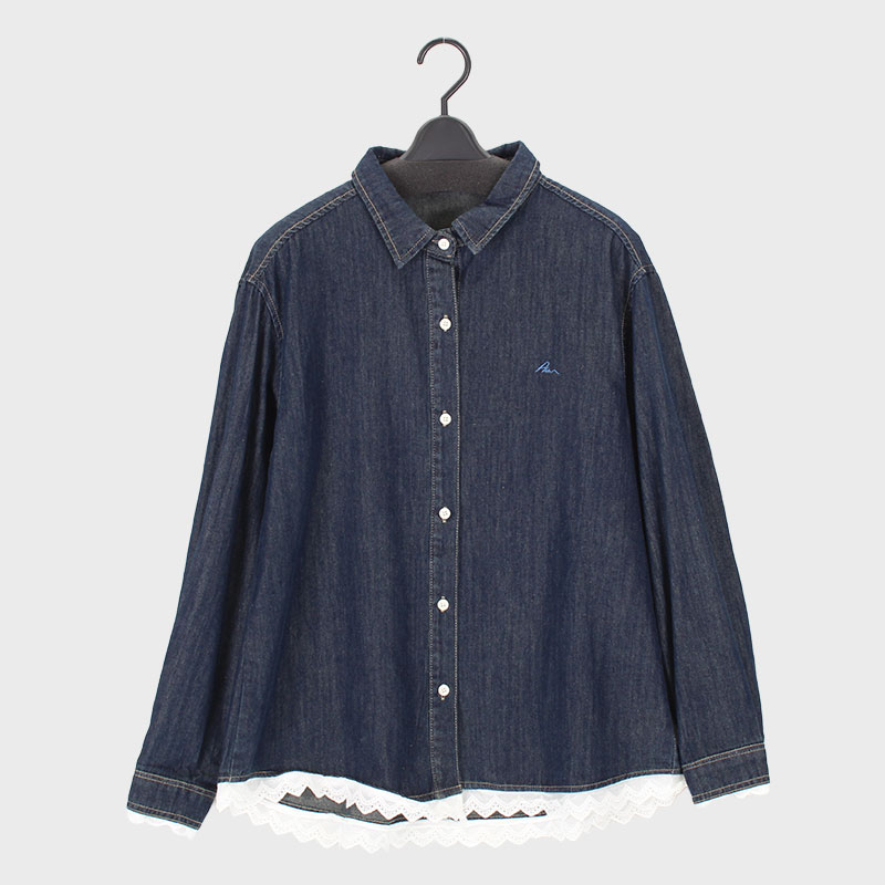 婦人デニムシャツ(部分レース使い)