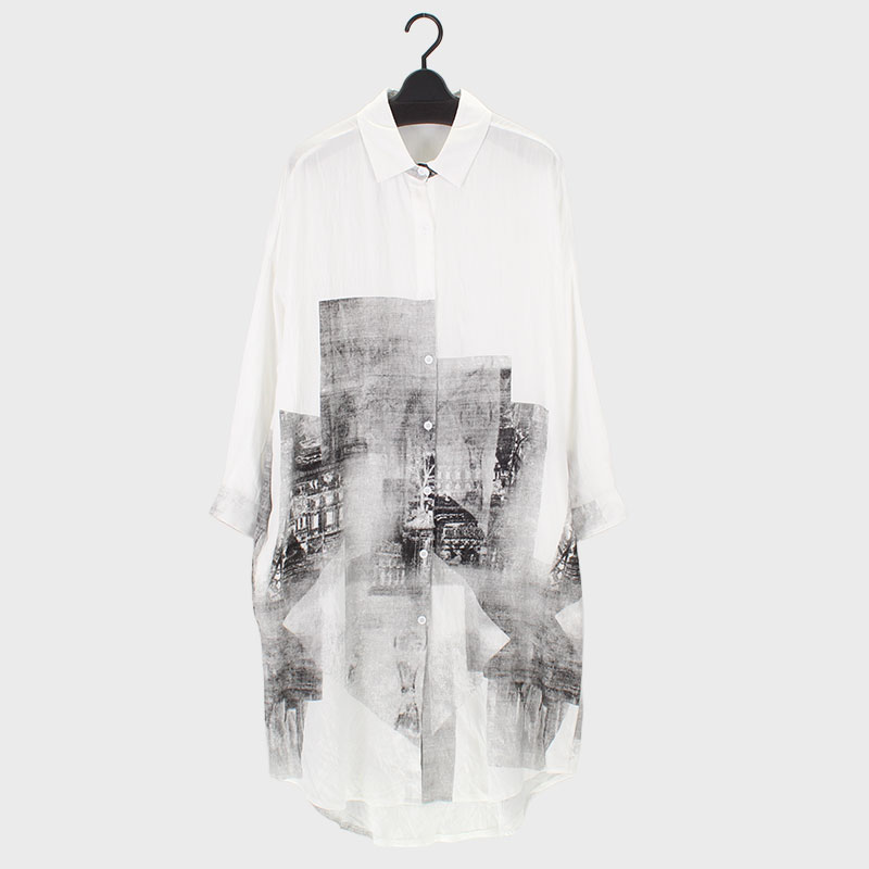 婦人長袖ロング丈ワイドシャツ