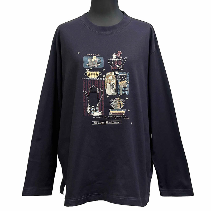 婦人DDCLUB長袖LLサイズTシャツ(ネコCUP&POT)
