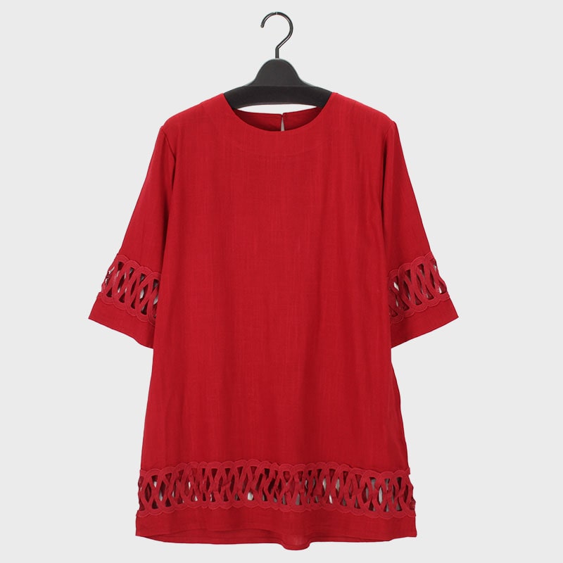 婦人7分袖麻混デザインチュニック