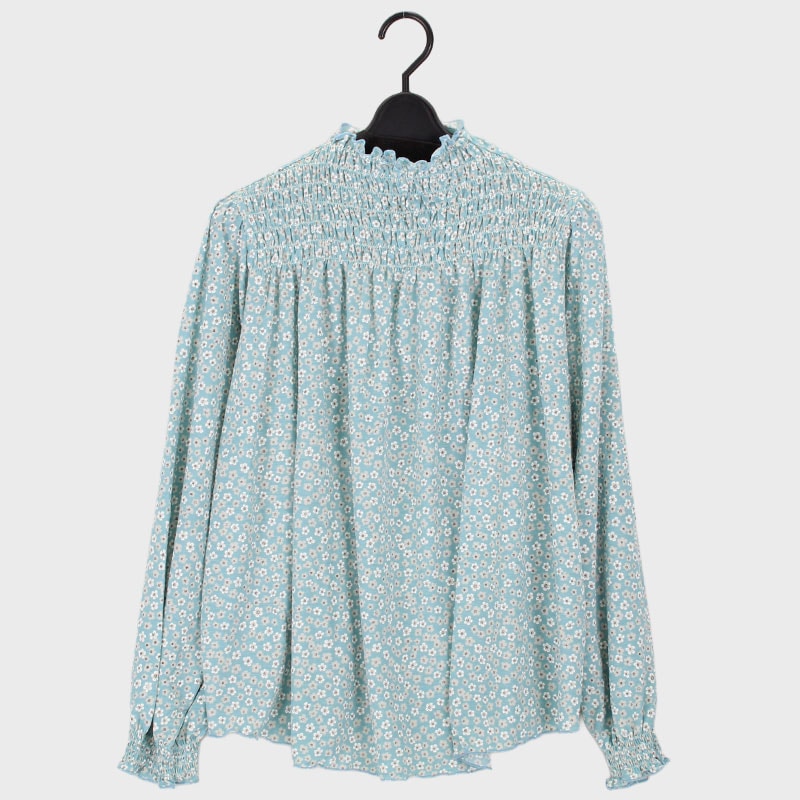 婦人長袖シャーリングプリントカットソー