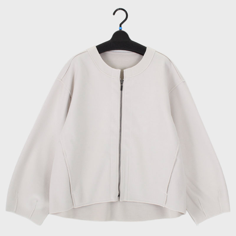 婦人衿なし前ファスナーウール風デザインジャケット