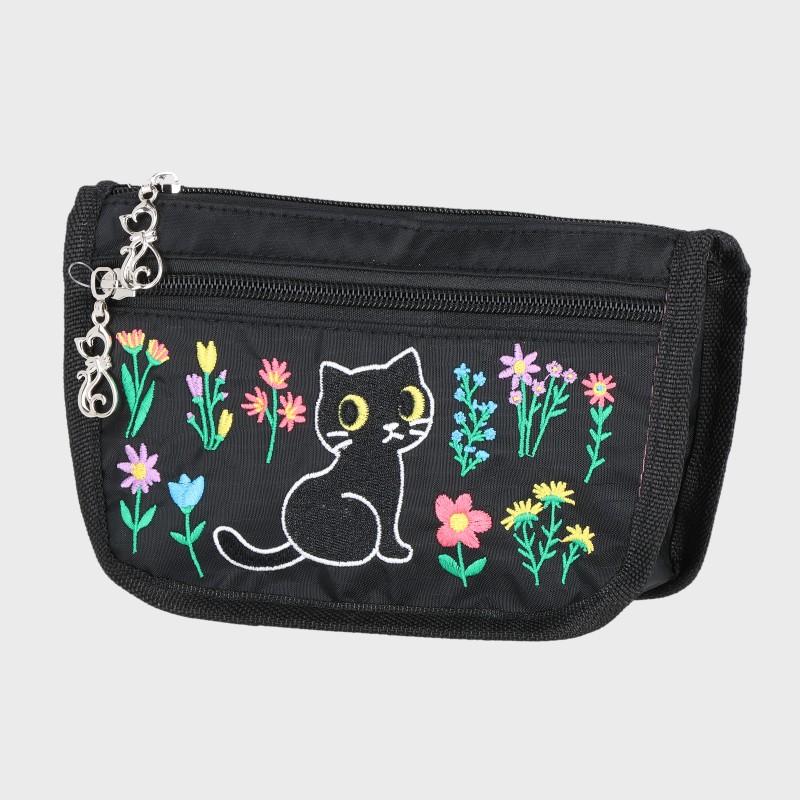 婦人ネコ刺しゅうポーチ