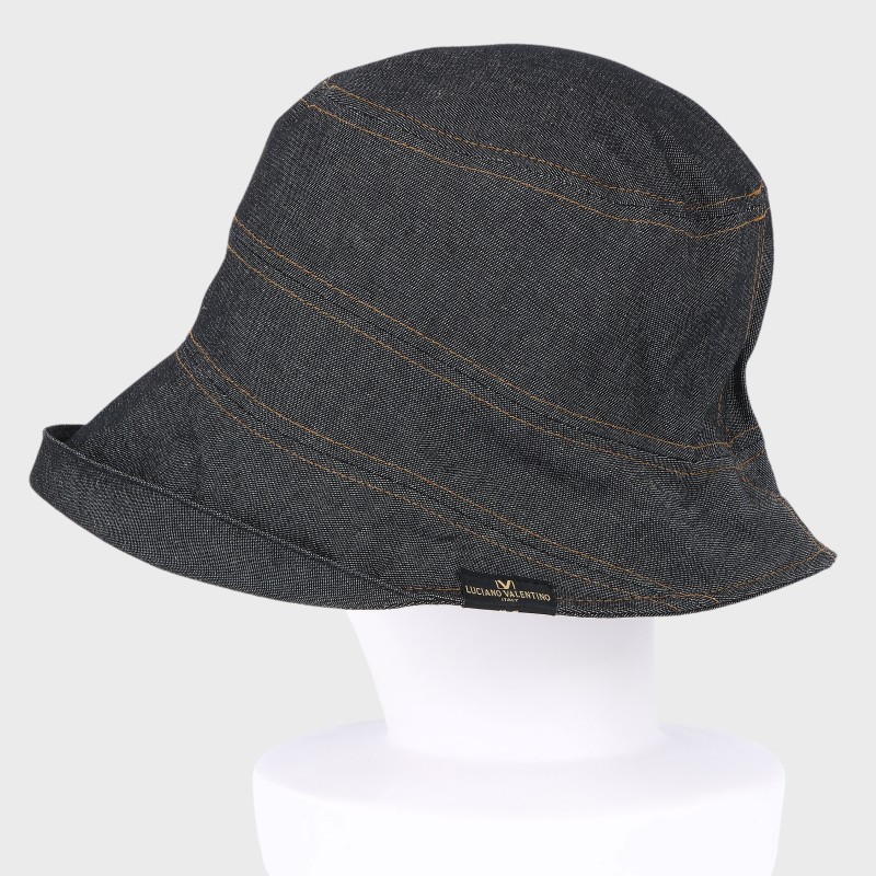 『LUCIANO VALENTINO』ステッチデザインエッジアップデニムハット/裏側ゴム入り・ポケッタブル