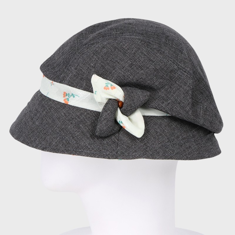 『LUCIANO VALENTINO』つば裏プリントコサージュ付きキャスクロッシェ/吸水・制電・接触冷感素材ビスクール使用