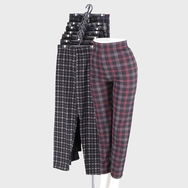 婦人裏シャギー格子柄パンツ