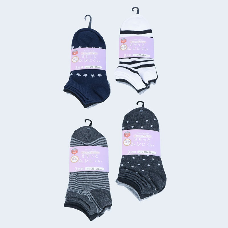 婦人綿混スニーカーソックス3足組「C」