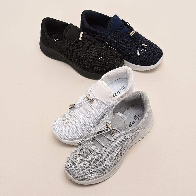 簡単脱着婦人スニーカーストーン付き紐